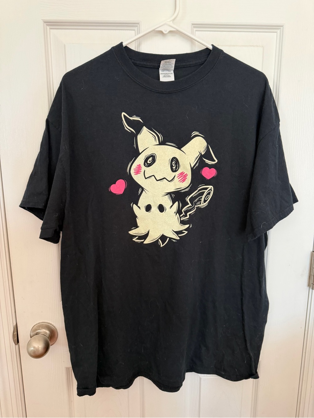 Black Graphic Mimikyu Tee with Pink Accents
